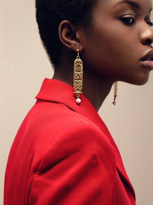 Cartouche Adinkra Earrings Women Custom Design Gold African Jewellery