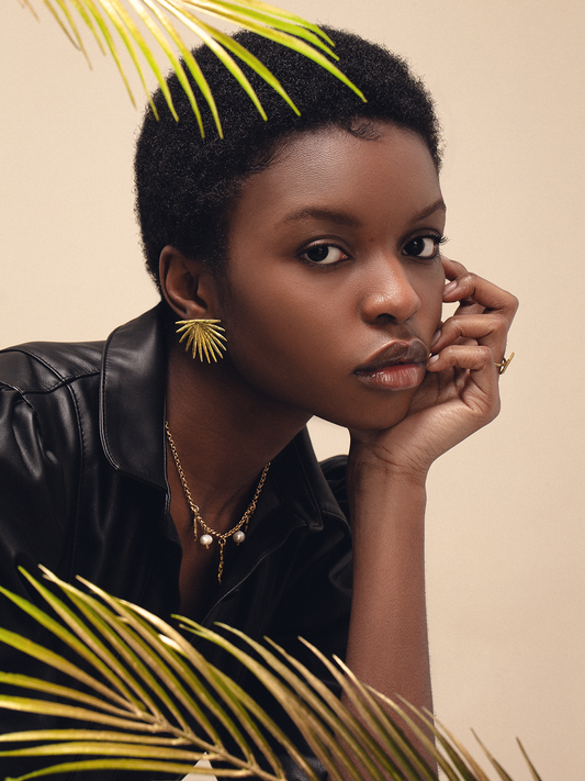 Palm Earrings Gold African Women's Custom Design Ethnic Jewellery