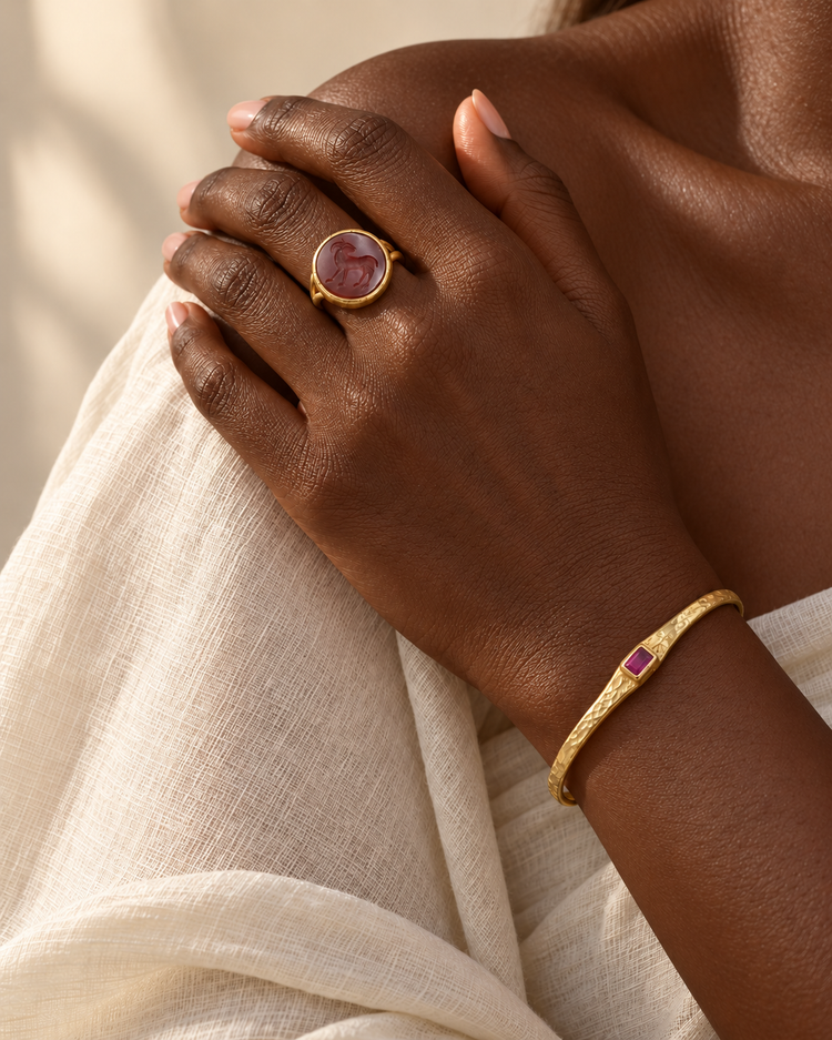Agate ring and zircon bracelet set